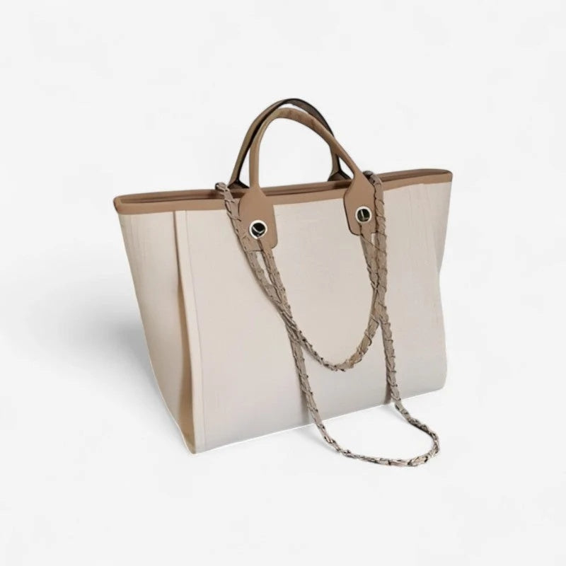 Torebka damska shopper duża z uchwytami i łańcuszkowym paskiem - Khaki