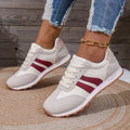 Sneakersy damskie niskie sznurowane z okrągłym noskiem i płaską podeszwą - Czerwony