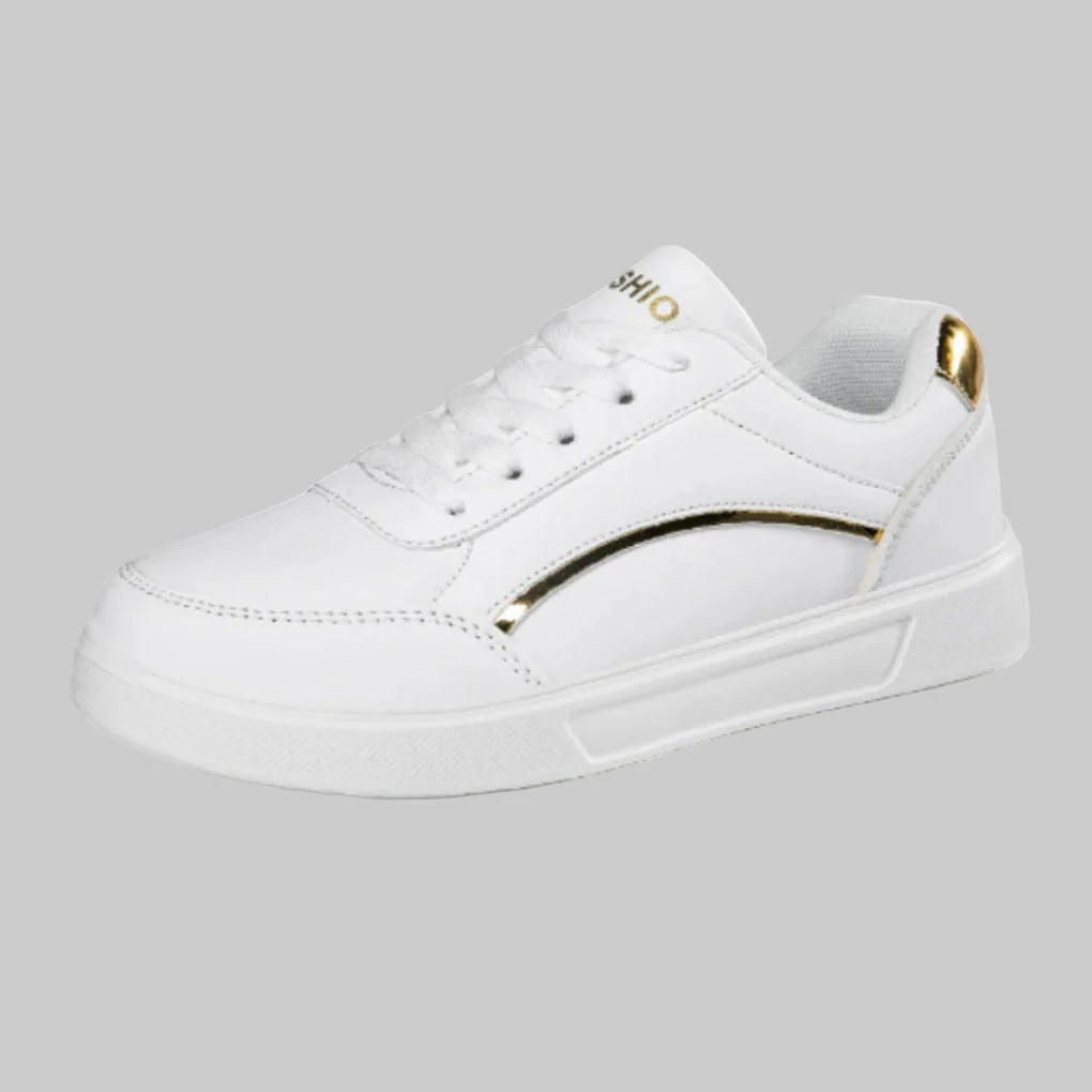 Sneakersy damskie niskie sznurowane na grubej podeszwie z metalicznymi detalami - Biały-1