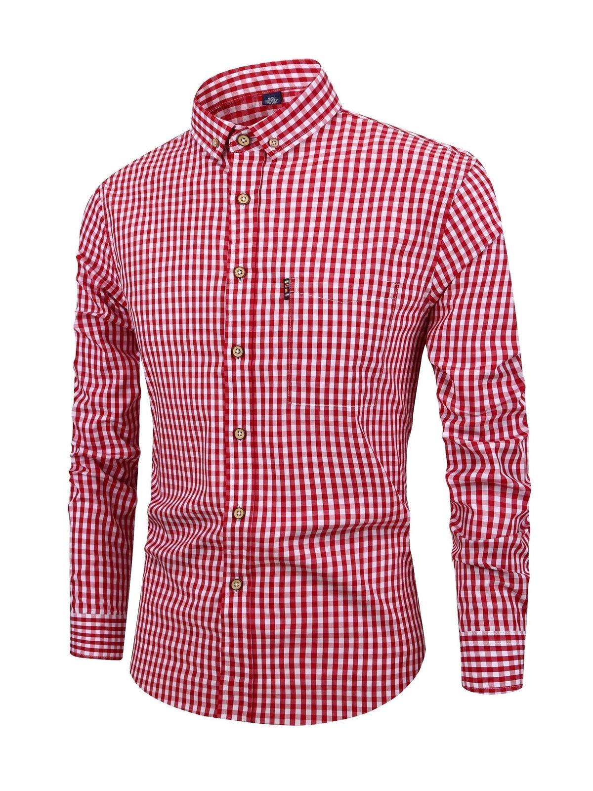 Koszula męska w kratę z długim rękawem i kołnierzykiem button down - Czerwony