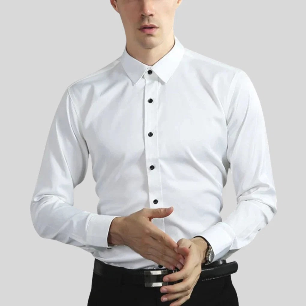 Koszula męska slim fit z długim rękawem i klasycznym kołnierzykiem - Biały