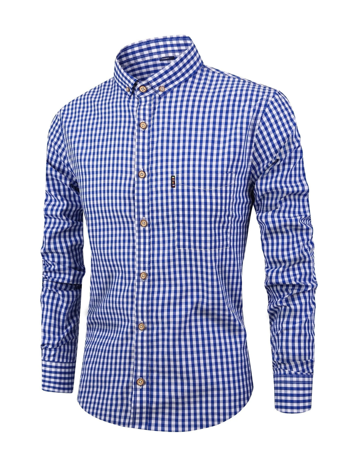 Koszula męska w kratę z długim rękawem i kołnierzykiem button down - Granatowy