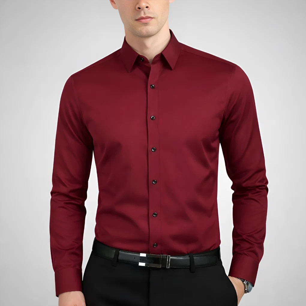 Koszula męska slim fit z długim rękawem i klasycznym kołnierzykiem - Czerwony