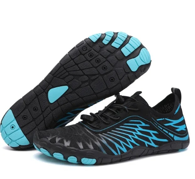 Buty outdoorowe damskie niskie ze ściągaczem i segmentowaną podeszwą - Czarny Niebieski
