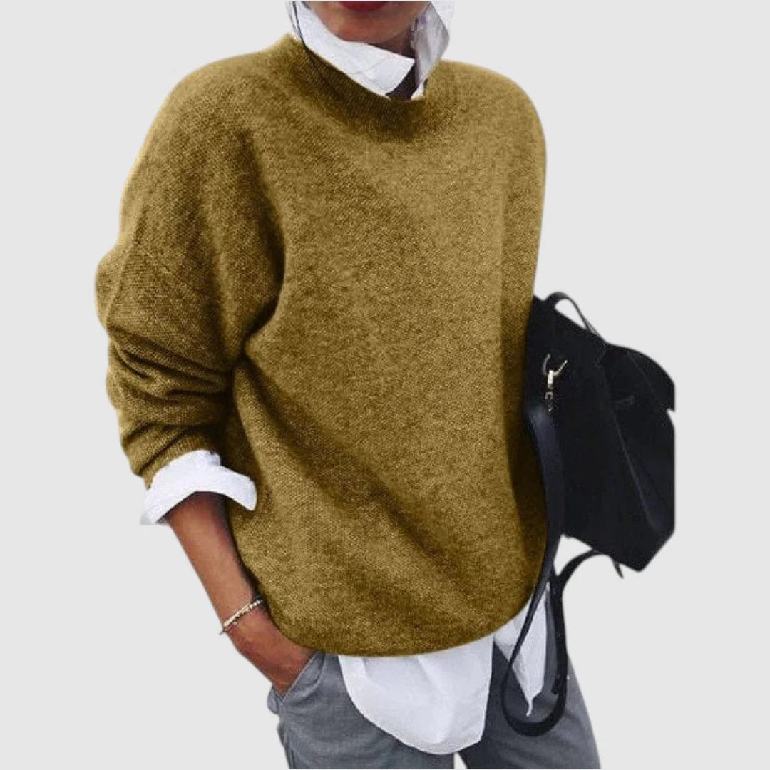 Sweter damski warstwowy o luźnym kroju z długimi rękawami - Khaki