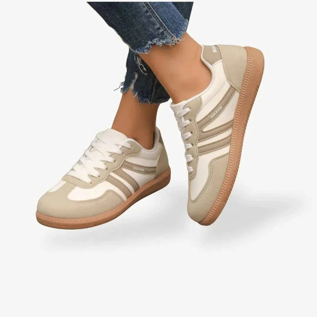 Buty sportowe damskie retro niskie sznurowane na płaskiej podeszwie - Beżowy