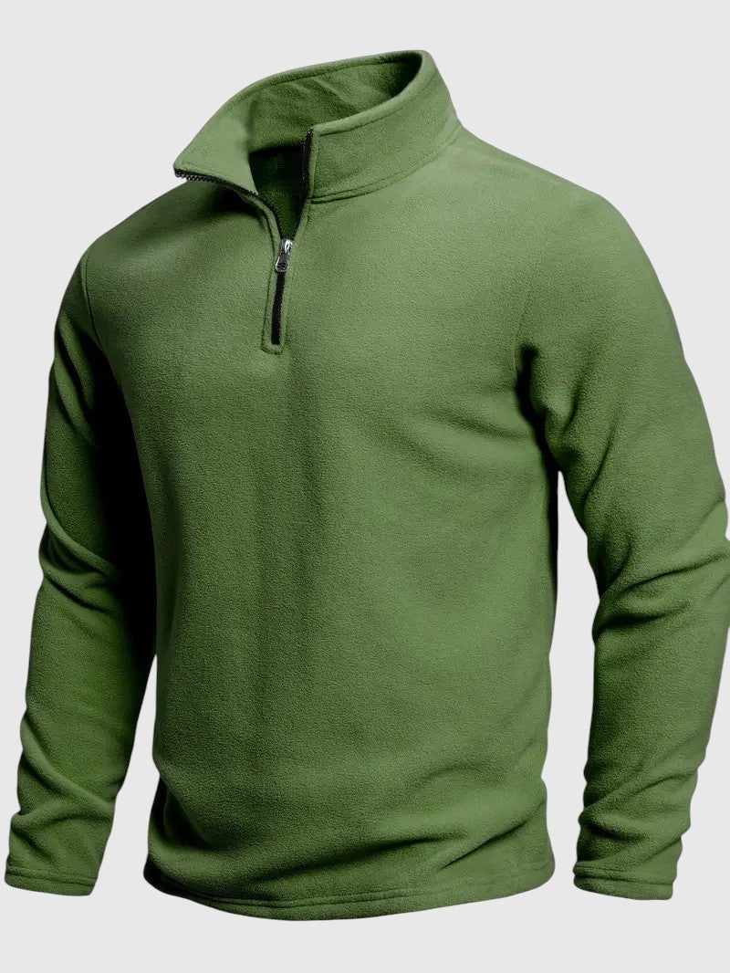Bluza męska o luźnym kroju ze stójką i krótkim zamkiem - Zielony