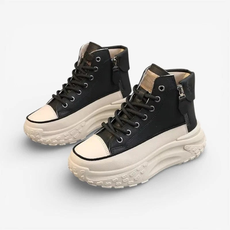 Sneakersy damskie wysokie na masywnej platformie ze sznurowaniem i zamkiem - Czarny