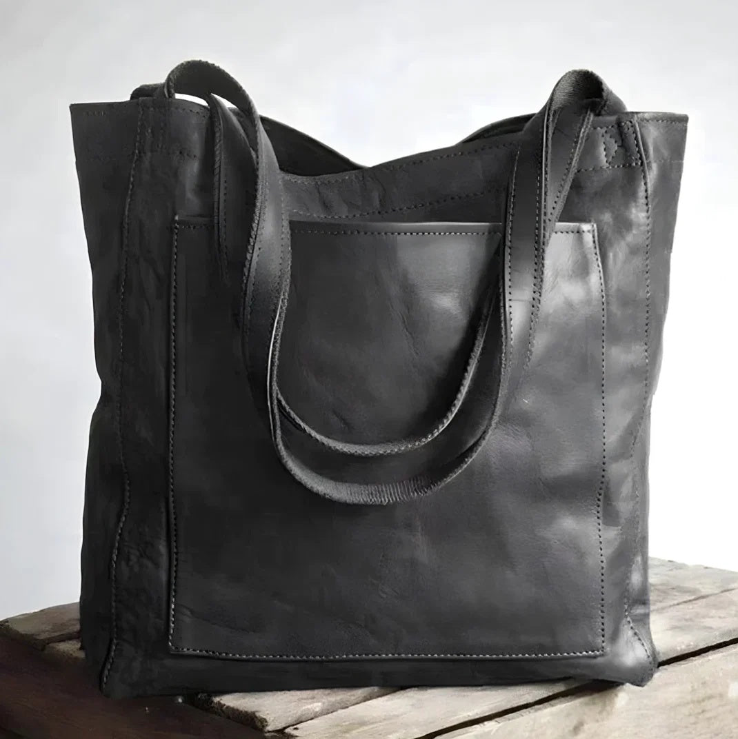 Torebka damska shopper duża z dwoma uchwytami i kieszeniami - Czarny