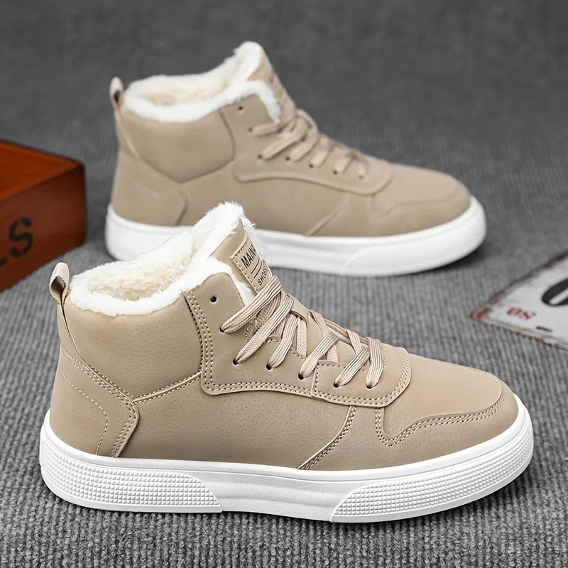 Sneakersy męskie za kostkę sznurowane z grubą podeszwą i okrągłym noskiem - Khaki