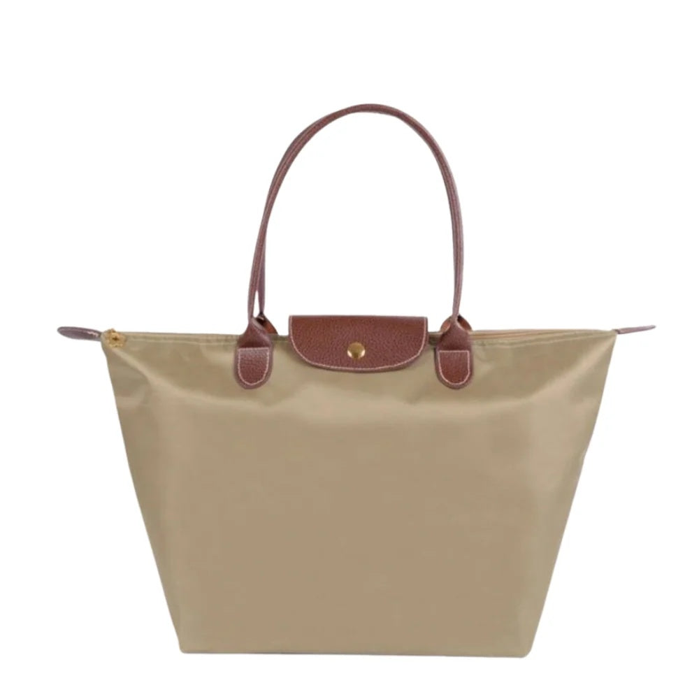 Torebka damska shopper duża na ramię z zamkiem i długimi uchwytami - Khaki