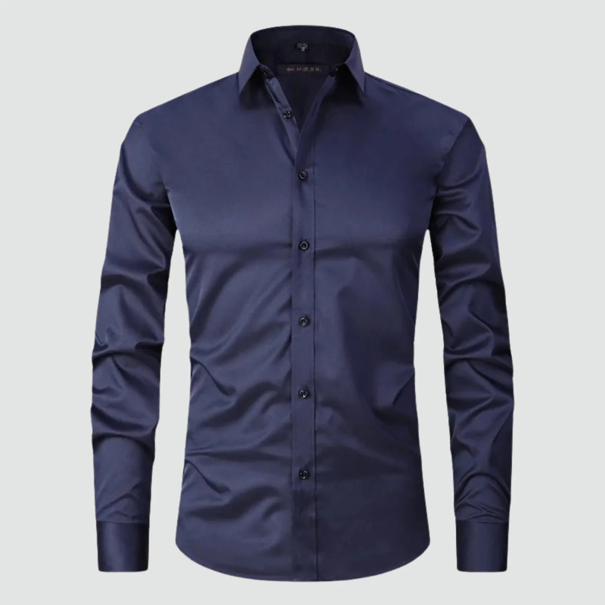 Koszula męska slim fit elegancka z długim rękawem i wykładanym kołnierzykiem - Granatowy