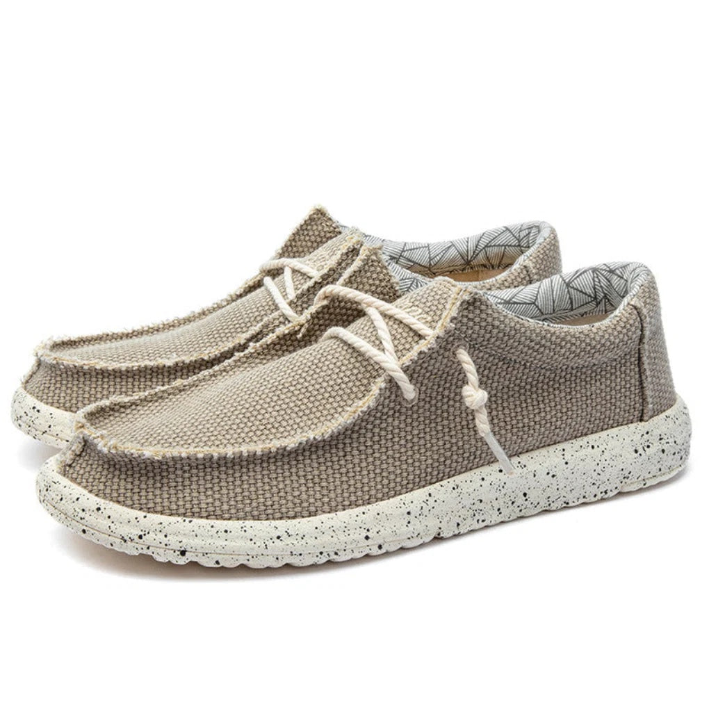 Półbuty męskie casual sznurowane z okrągłym noskiem i przeszyciami - Khaki