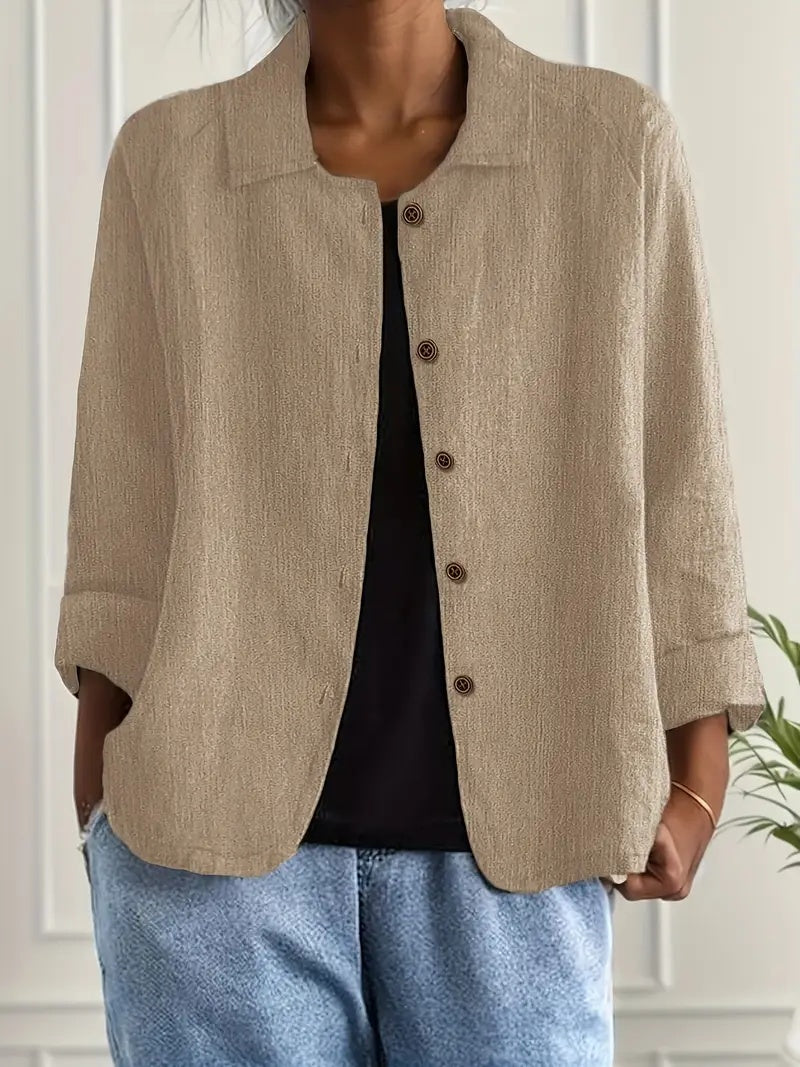 Koszula damska casual o swobodnym kroju z kołnierzykiem i guzikami - Khaki