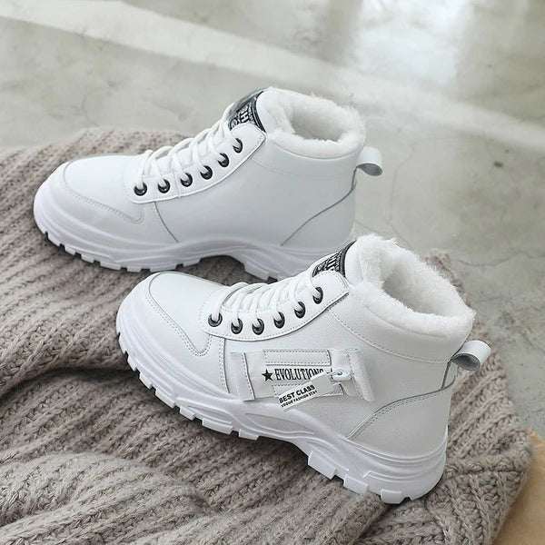 Sneakersy damskie zimowe za kostkę z masywną podeszwą - Białe