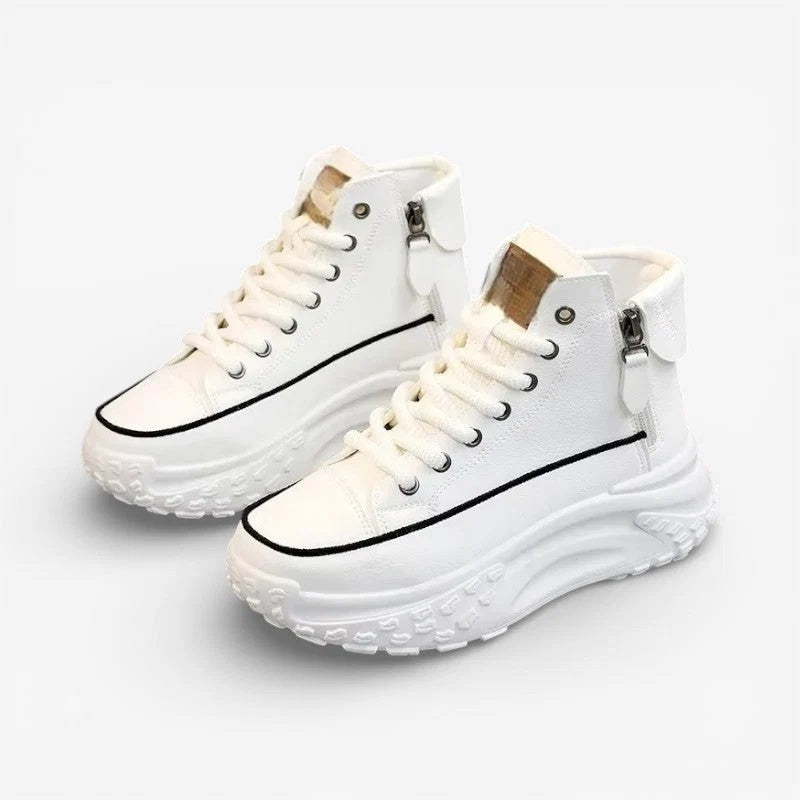 Sneakersy damskie wysokie na masywnej platformie ze sznurowaniem i zamkiem - Biały