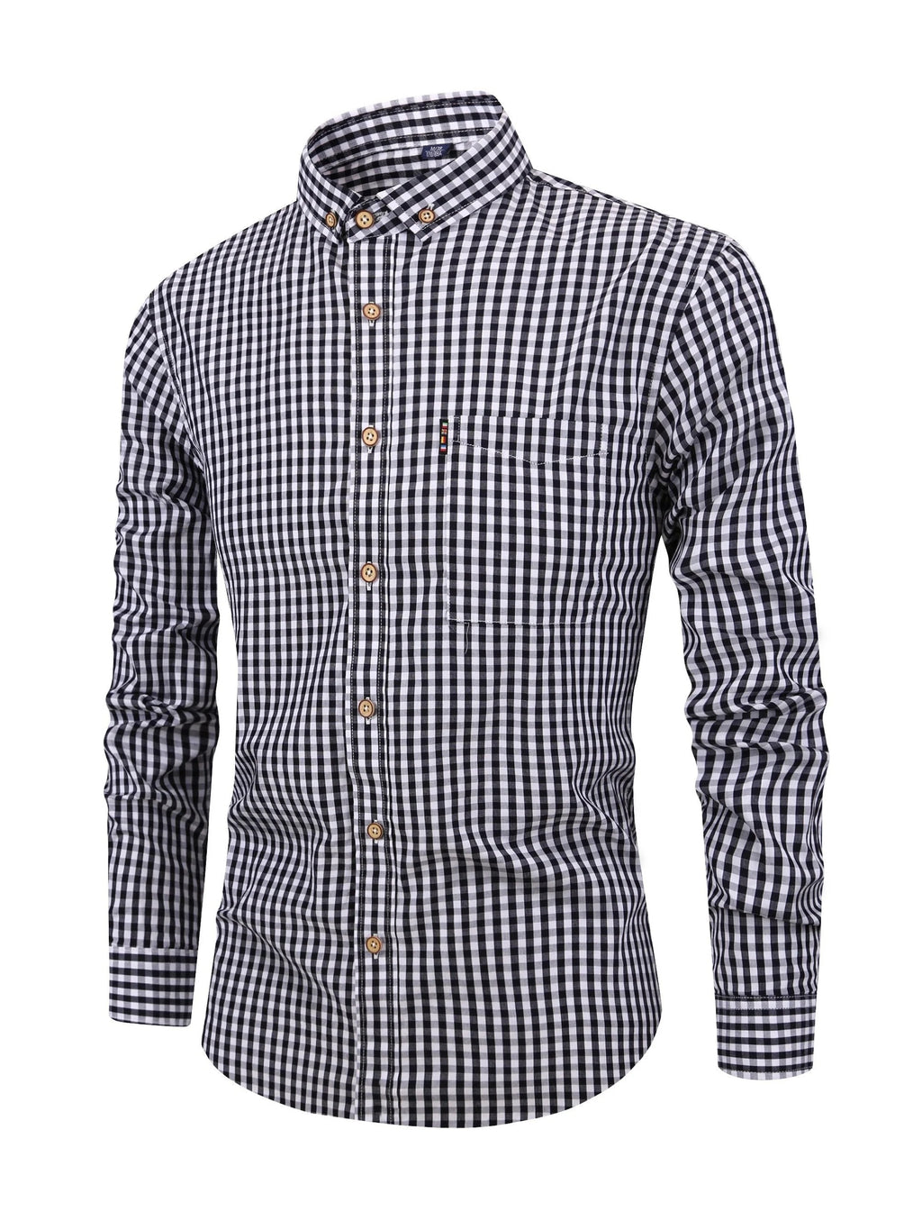 Koszula męska w kratę z długim rękawem i kołnierzykiem button down - Czarny
