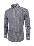 Koszula męska w kratę z długim rękawem i kołnierzykiem button down - Czarny