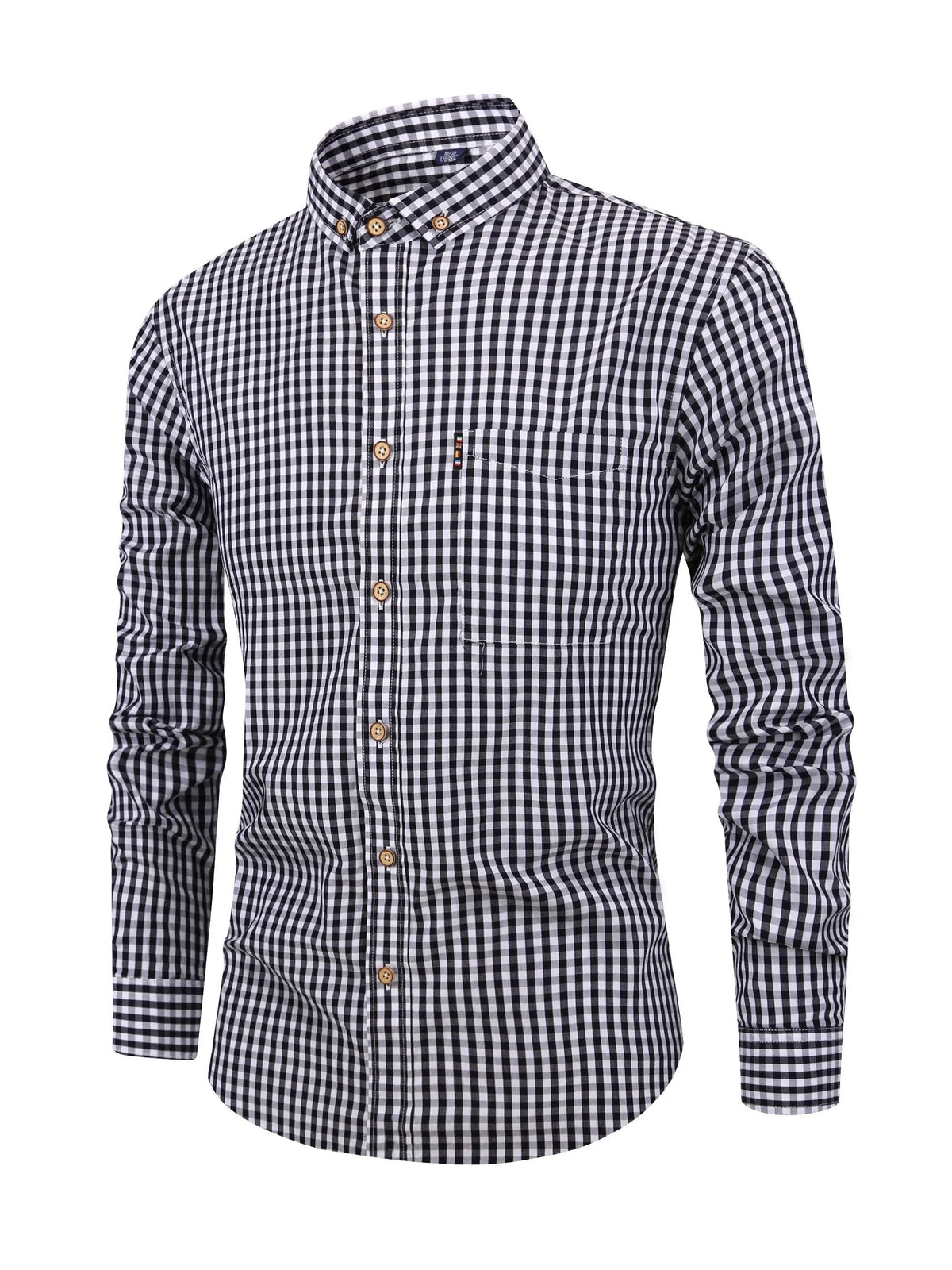 Koszula męska w kratę z długim rękawem i kołnierzykiem button down - Czarny