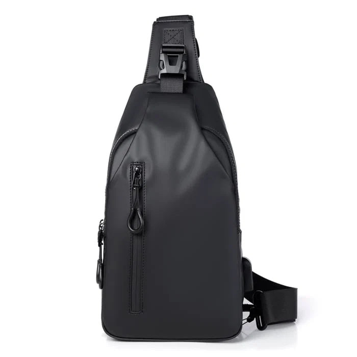 Torba męska crossbody na jedno ramię z regulowanym paskiem i kieszenią - Czarny