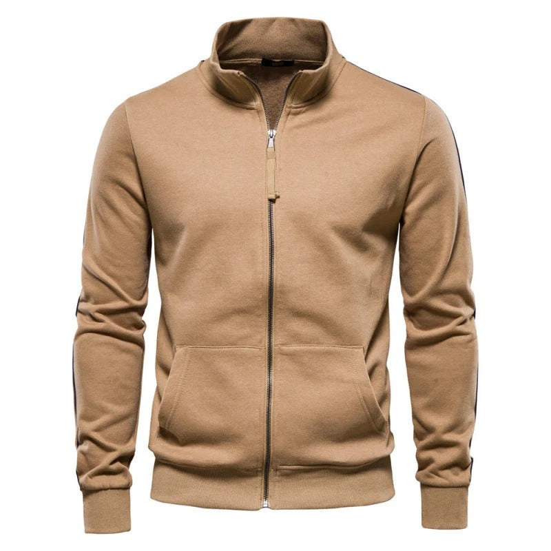 Bluza męska rozpinana ze stójką i kieszeniami naszywanymi - Khaki