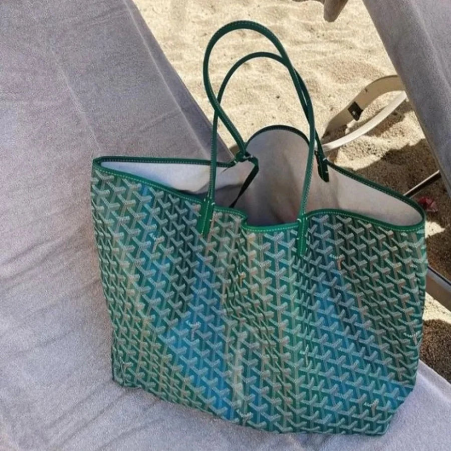 Torebka damska shopper duża z geometrycznym wzorem i saszetką - Zielony