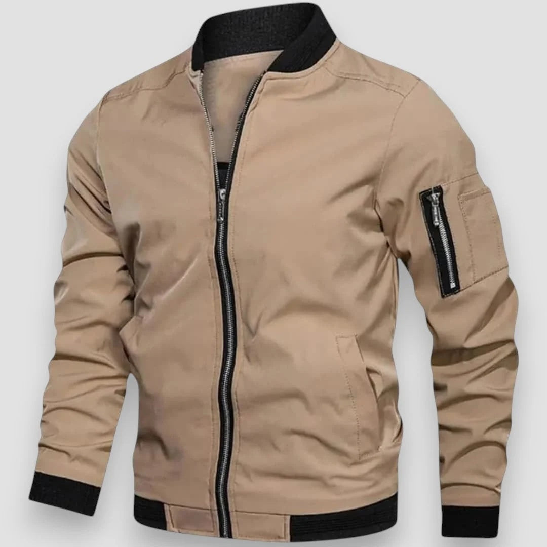 Kurtka męska bomber ze stójką i kieszenią na rękawie - Khaki