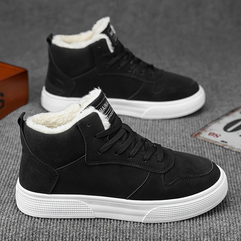 Sneakersy męskie za kostkę sznurowane z grubą podeszwą i okrągłym noskiem - Czarny