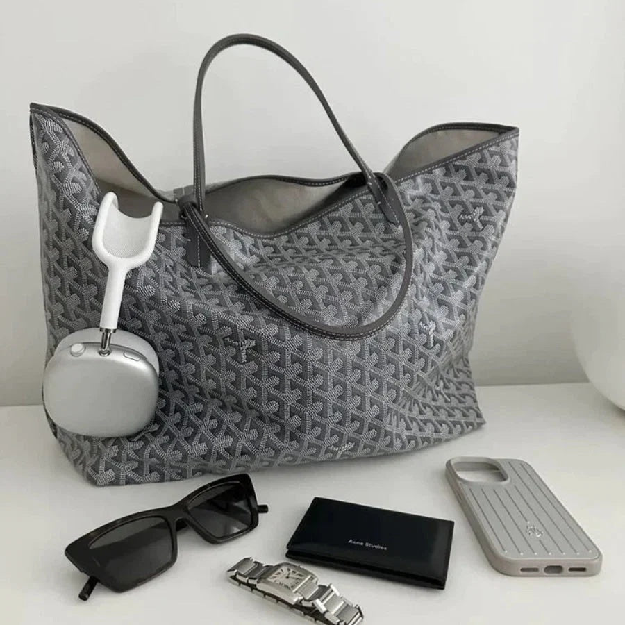 Torebka damska shopper duża z geometrycznym wzorem i saszetką - Szary