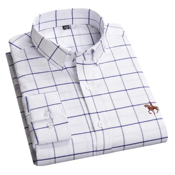 Koszula męska oksfordzka z kołnierzykiem button down i haftem - Biały