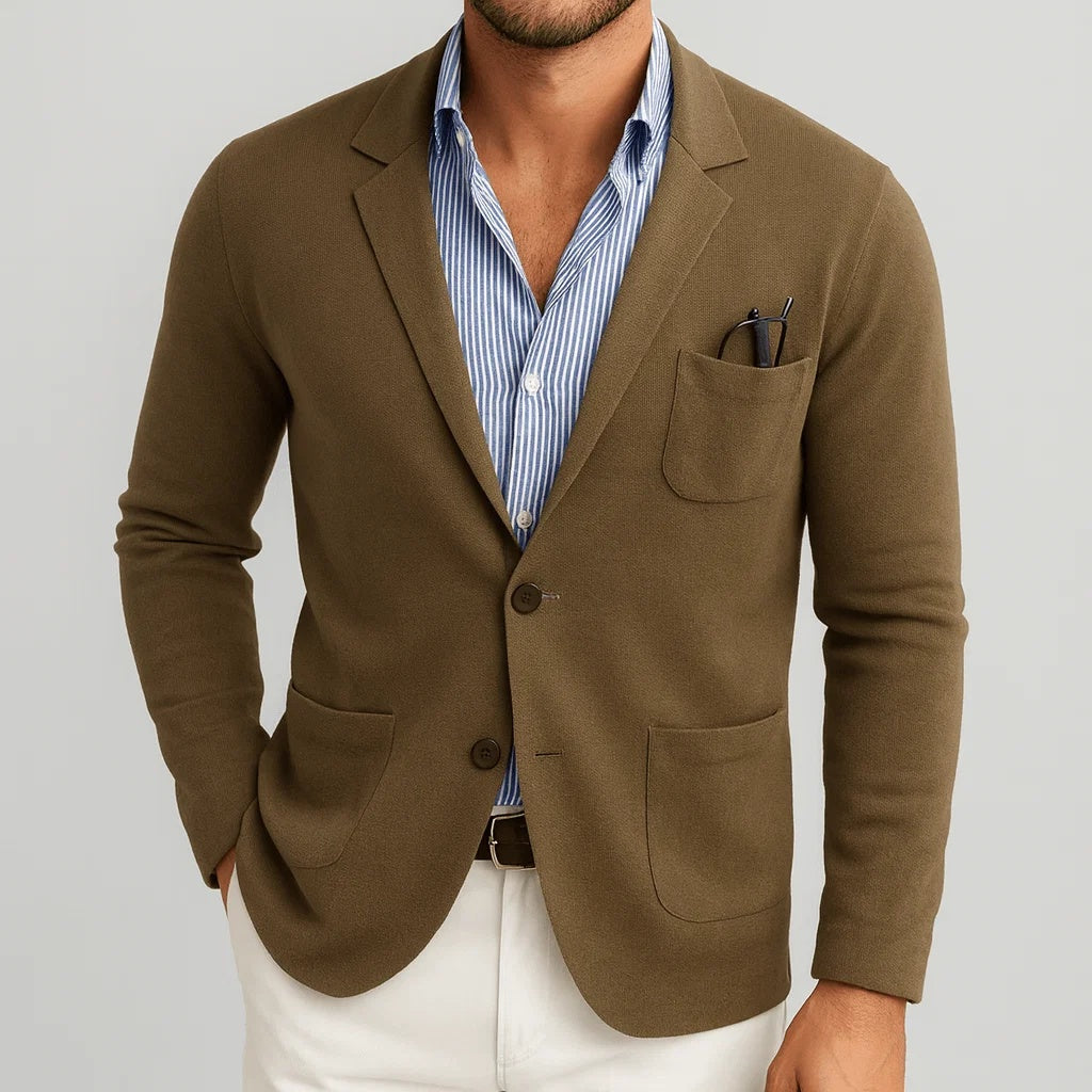 Marynarka męska slim casual z klapami i naszywanymi kieszeniami - Khaki