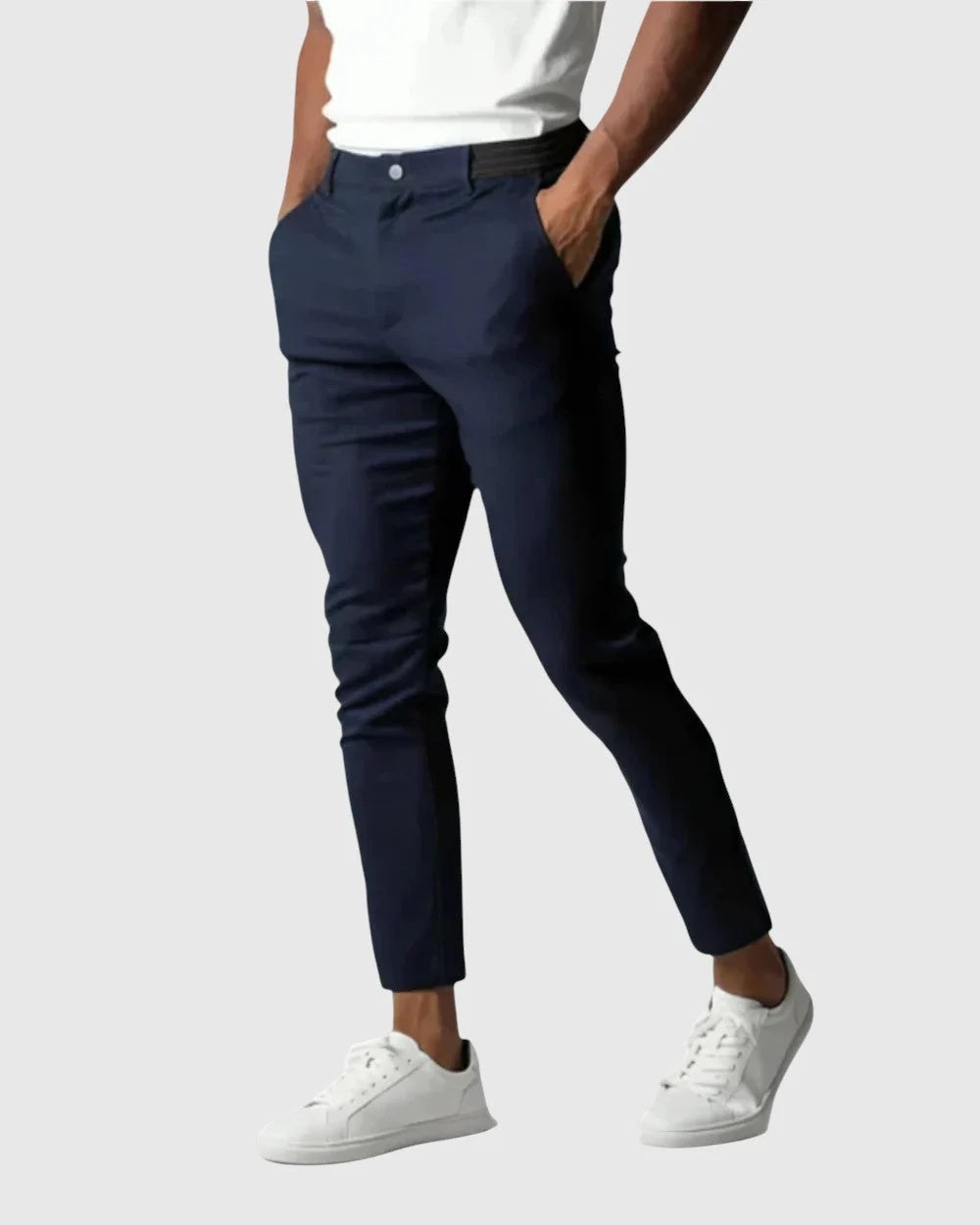 Spodnie męskie o prostym kroju ze średnim stanem do stylizacji smart casual - Granatowy