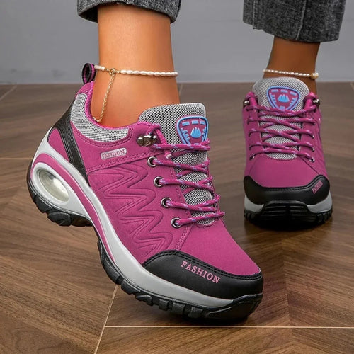 Buty sportowe damskie niskie sznurowane na grubej podeszwie - Różowy