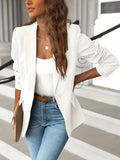 Marynarka damska taliowana z klapami i zapięciem na guzik - Biały