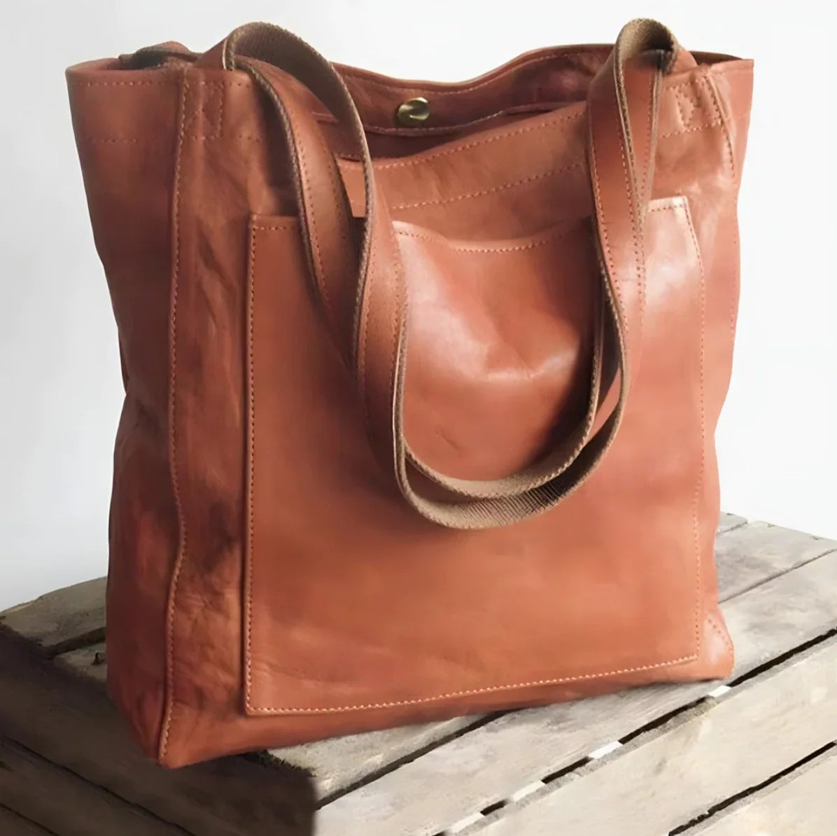 Torebka damska shopper z podwójnymi uchwytami i dużą kieszenią - Jasny Brąz