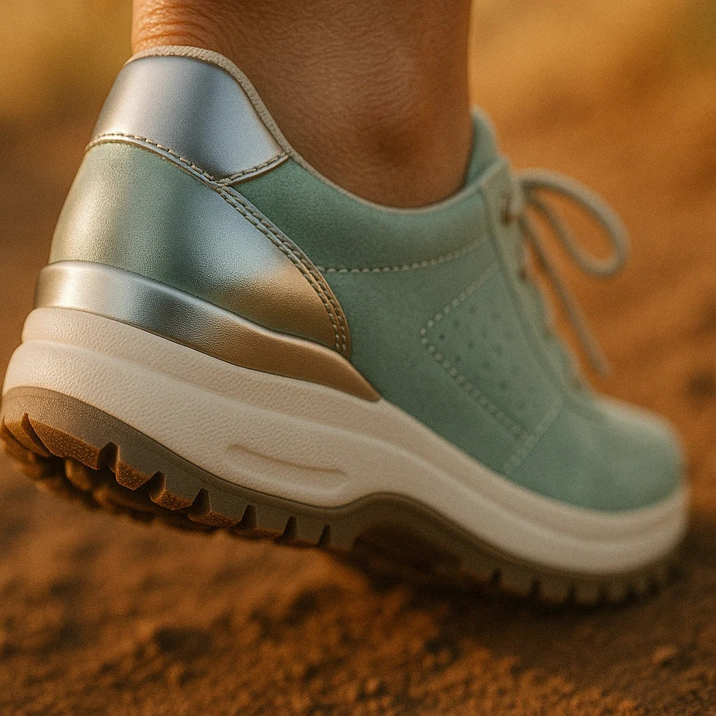 Sneakersy damskie niskie sznurowane na podwyższonej podeszwie - Zielony