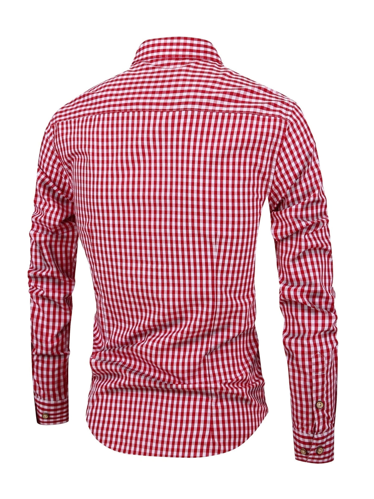 Koszula męska w kratę z długim rękawem i kołnierzykiem button down - Czerwony