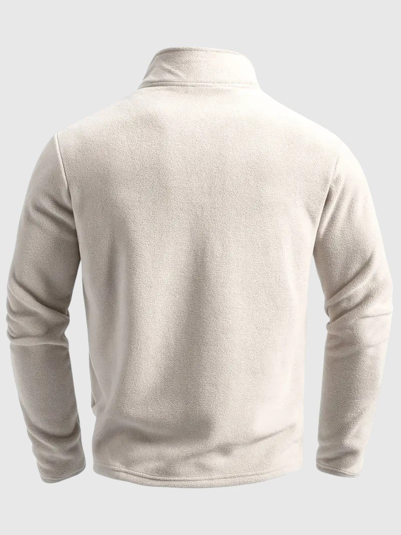 Bluza męska o luźnym kroju ze stójką i krótkim zamkiem - Beżowy