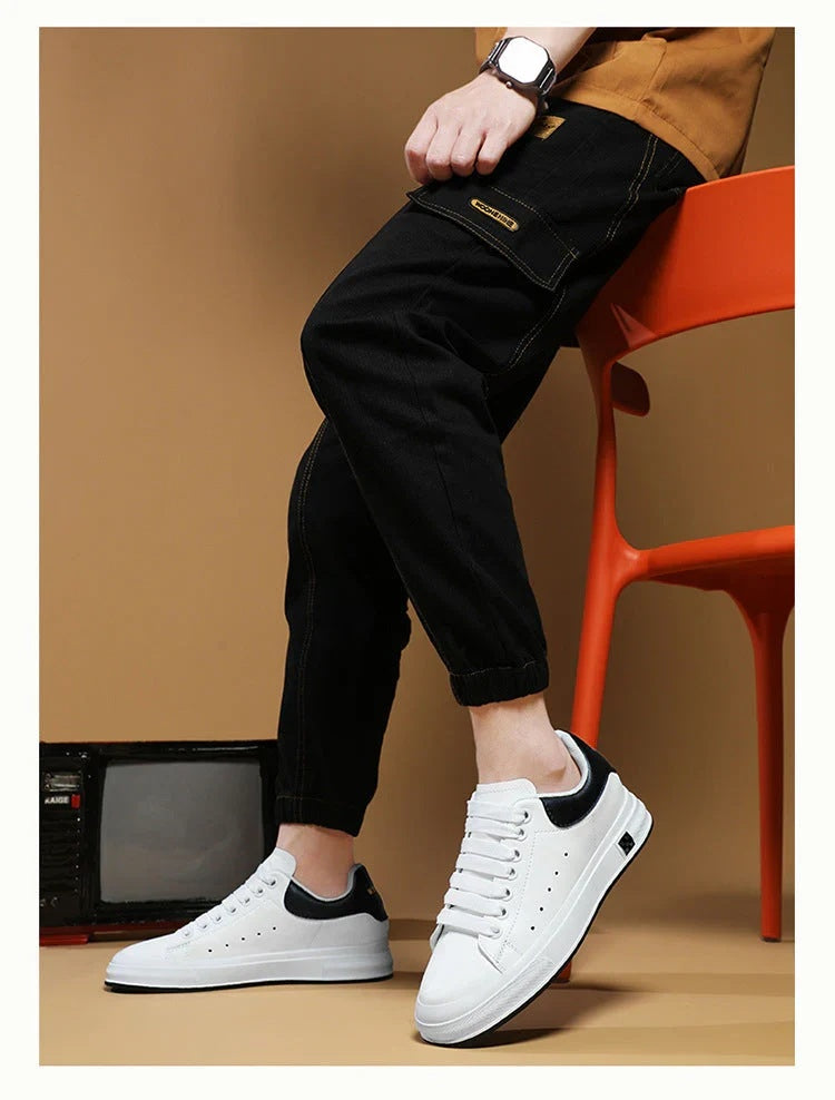 Sneakersy męskie niskie sznurowane na grubej podeszwie - Białe