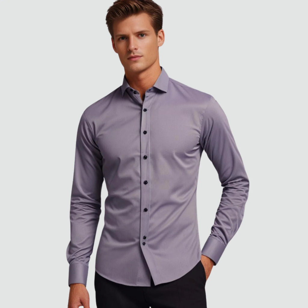Koszula męska slim fit elegancka z długim rękawem i wykładanym kołnierzykiem - Szary
