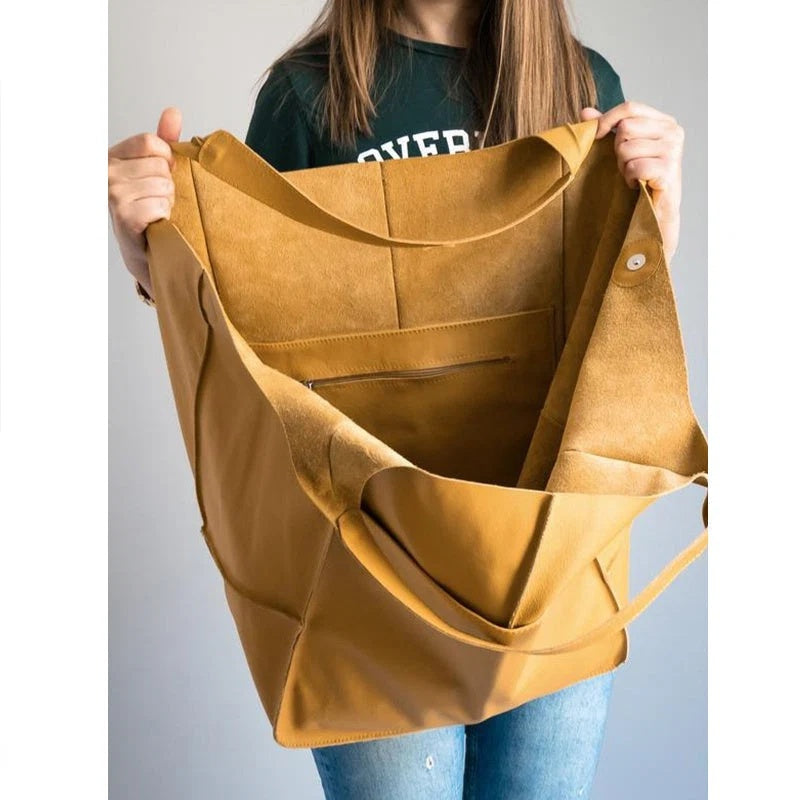 Torebka damska shopper duża z szerokimi uchwytami i kieszeniami - Żółty