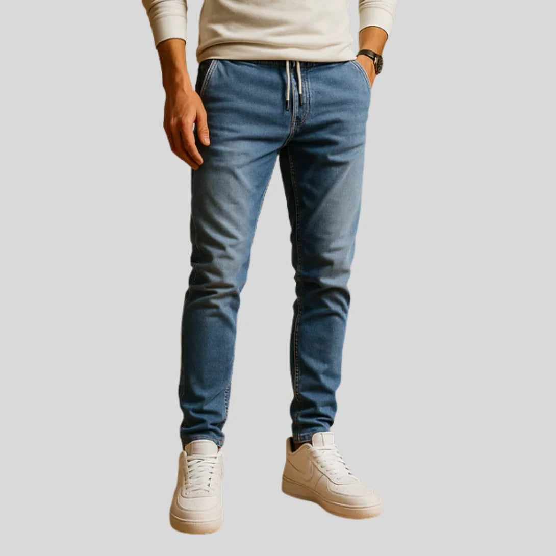 Spodnie męskie slim fit z wąskimi nogawkami i średnim stanem