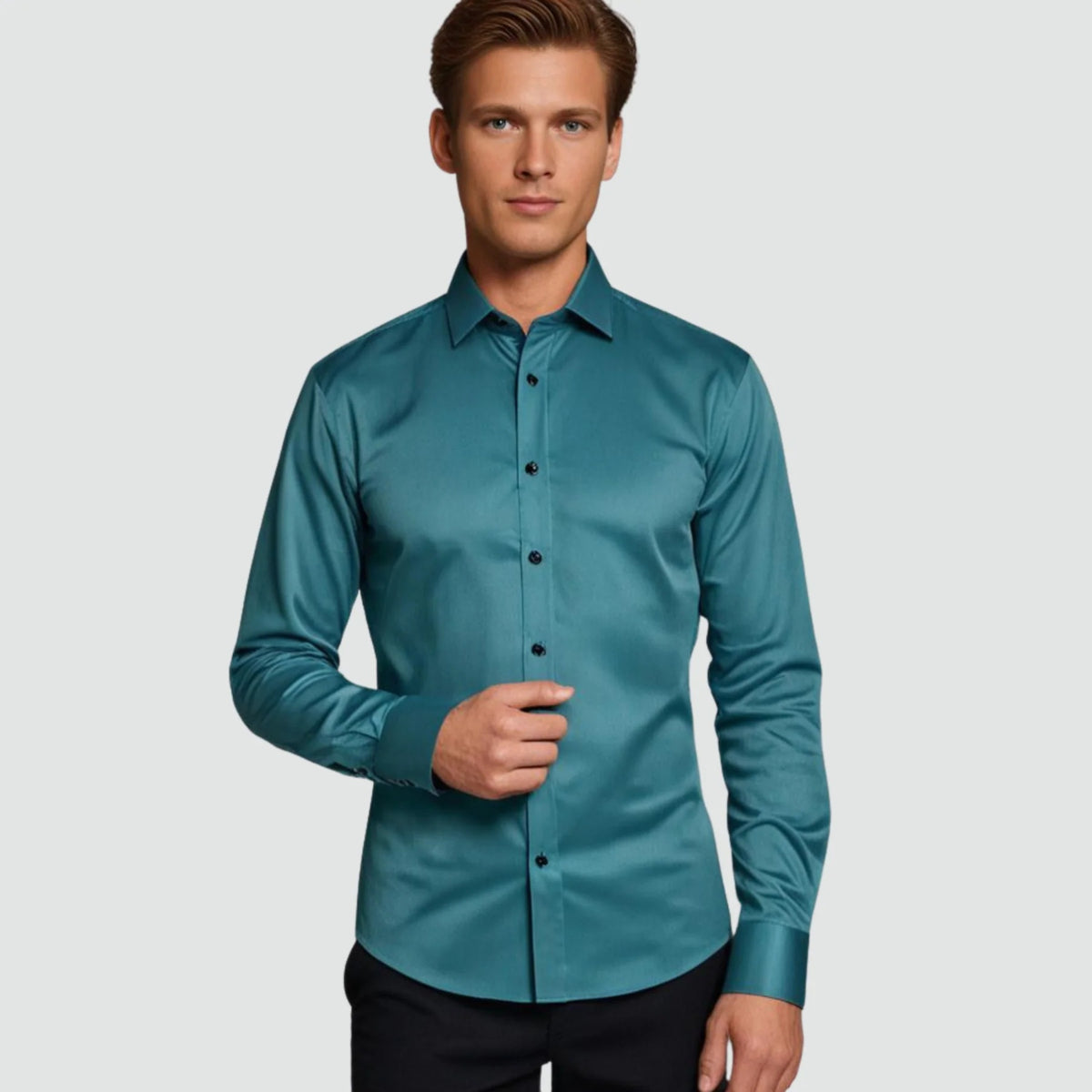 Koszula męska slim fit elegancka z długim rękawem i wykładanym kołnierzykiem - Jasnozielony