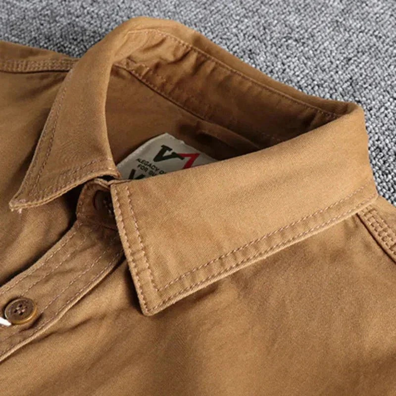 Koszula męska oversize w stylu roboczym z dużymi kieszeniami - Khaki
