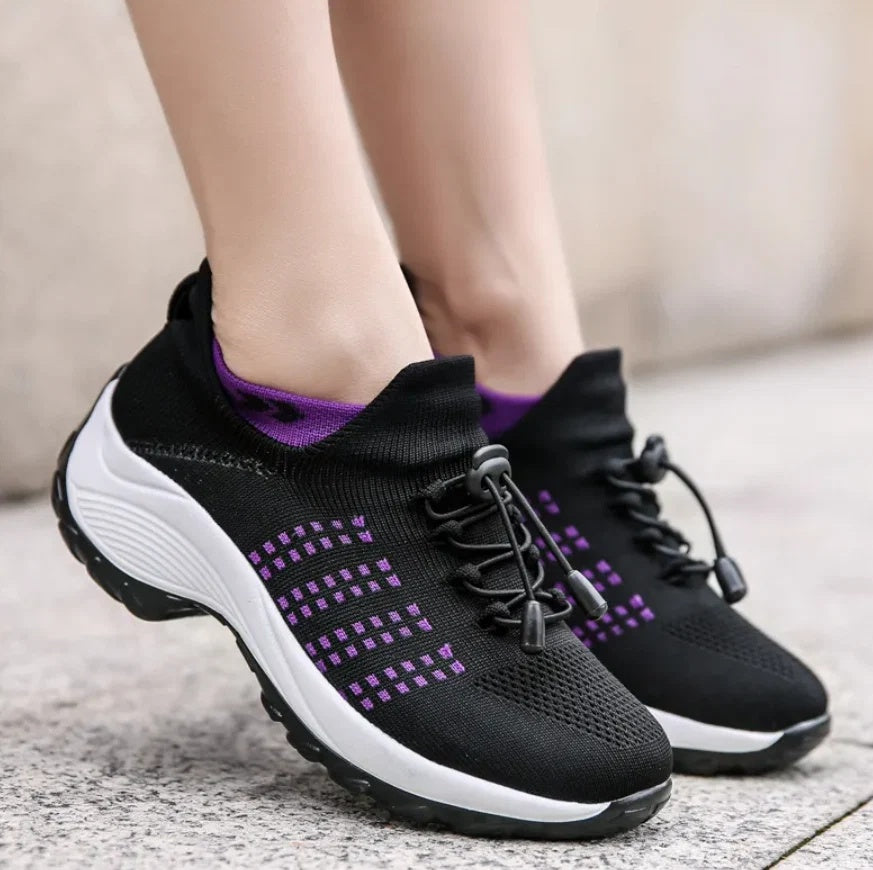 Buty damskie sportowe wsuwane na grubej podeszwie ze ściągaczem - Fioletowy