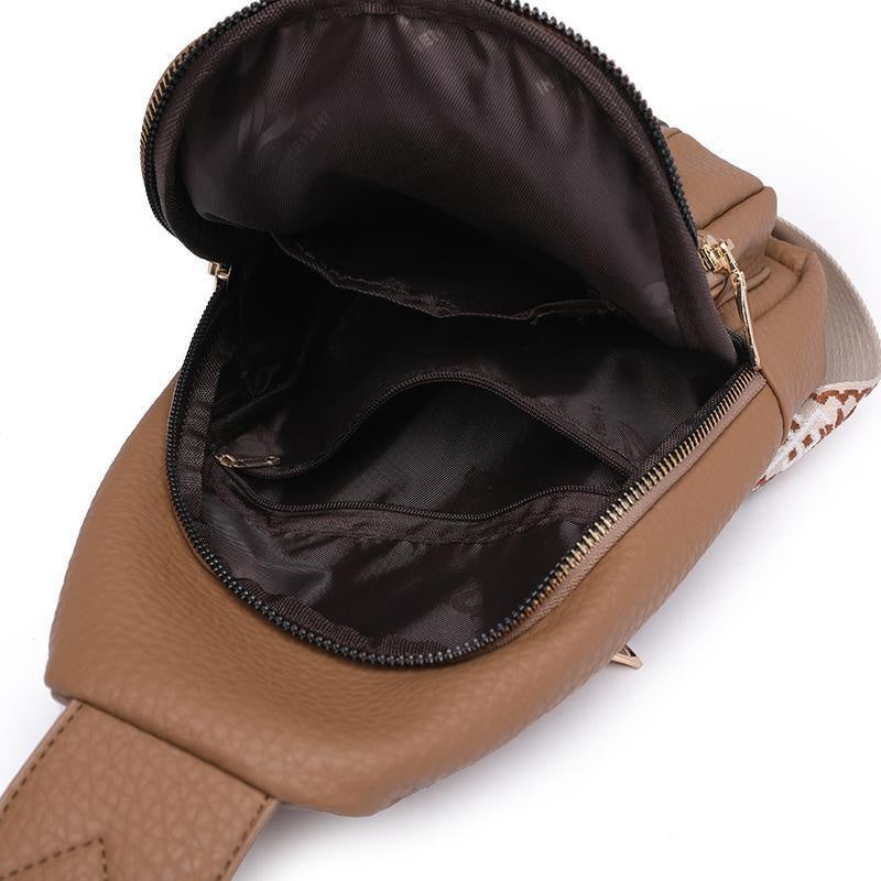 Torba damska crossbody z regulowanym paskiem i kieszeniami na zamek - Khaki