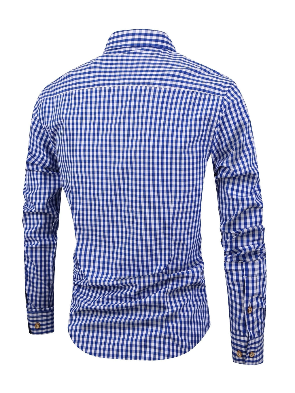 Koszula męska w kratę z długim rękawem i kołnierzykiem button down - Granatowy