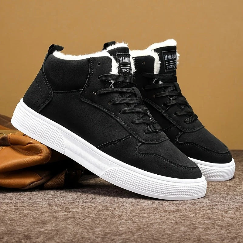 Sneakersy męskie za kostkę sznurowane z grubą podeszwą i okrągłym noskiem - Czarny