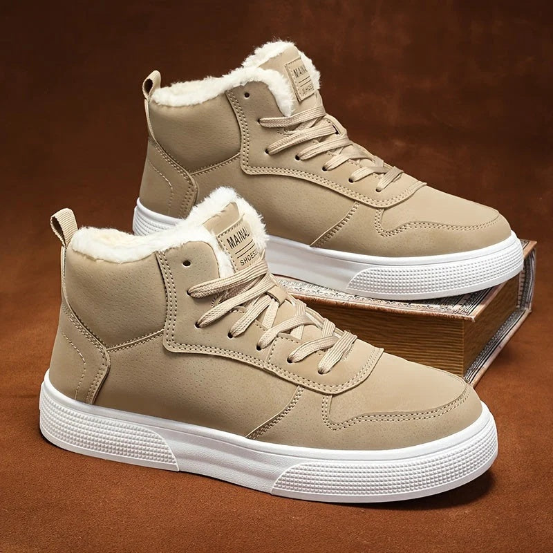 Sneakersy męskie za kostkę sznurowane z grubą podeszwą i okrągłym noskiem - Khaki