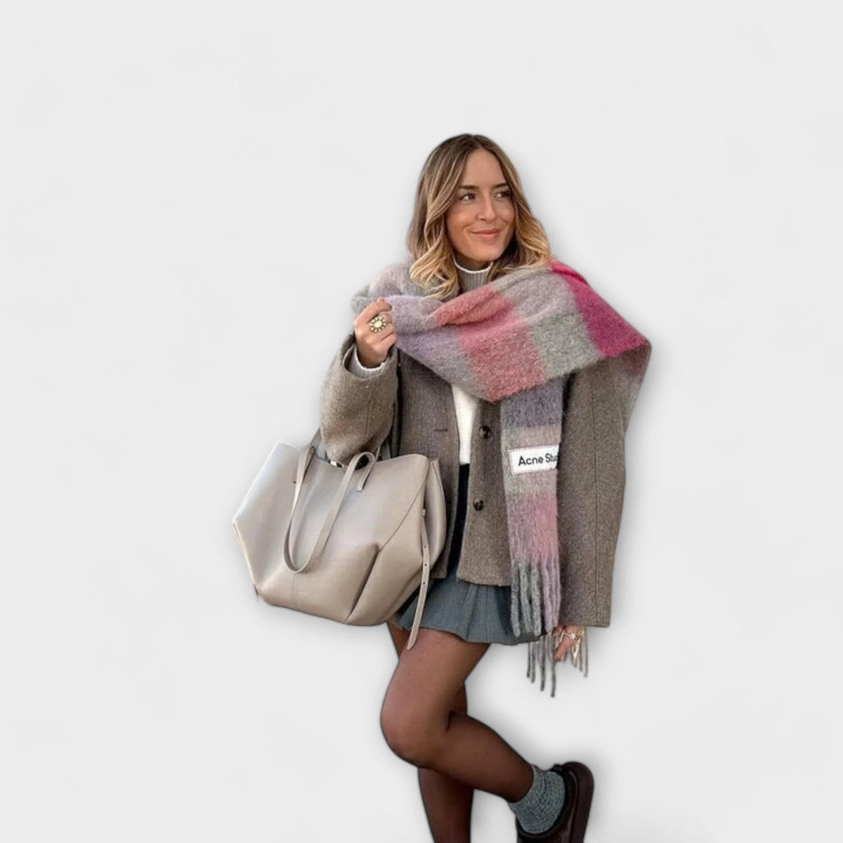 Torebka damska shopper duża z dwoma uchwytami i paskiem na ramię - Taupe